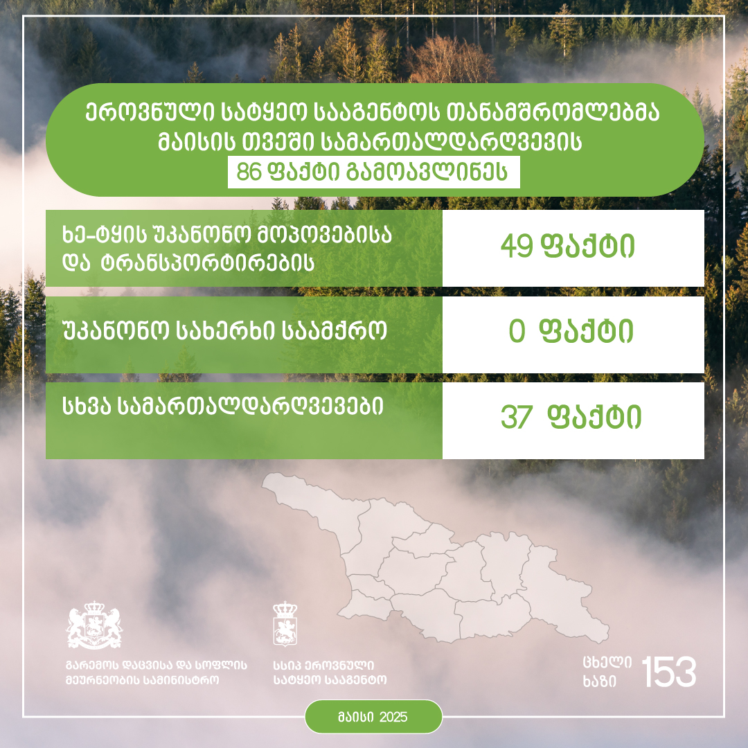 ხე-ტყის უკანონო მოპოვებისა და ტრანსპორტირების მაისის თვის სტატისტიკა
