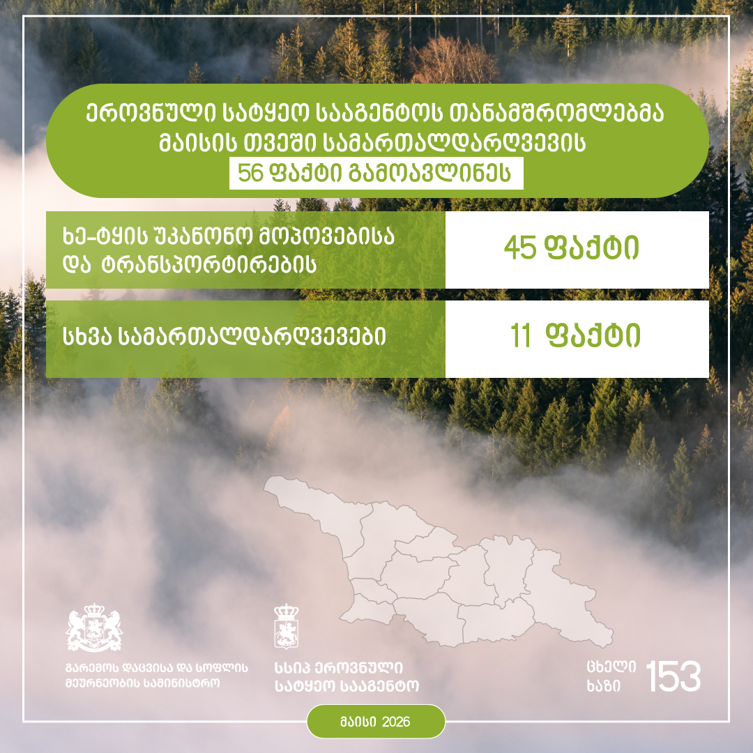 ხე-ტყის უკანონო მოპოვებისა და ტრანსპორტირების მაისის თვის სტატისტიკა