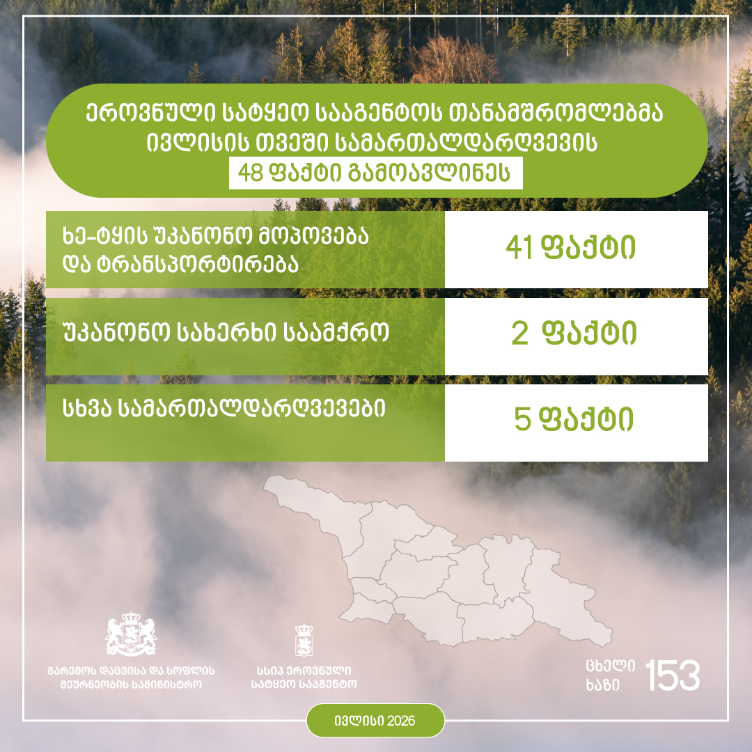 ხე-ტყის უკანონო მოპოვებისა და ტრანსპორტირების ივლისის თვის სტატისტიკა