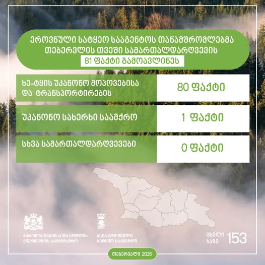 ხე-ტყის უკანონო მოპოვებისა და ტრანსპორტირების თებერვლის თვის სტატისტიკა